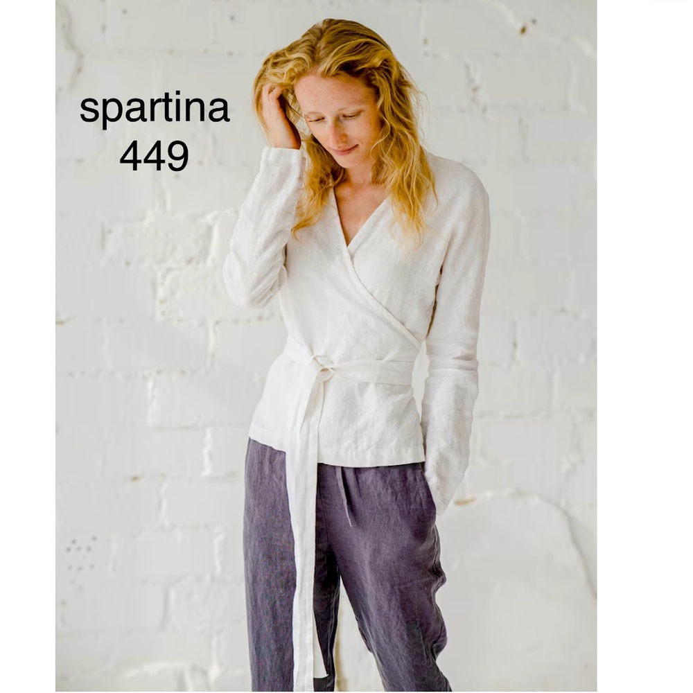 Spartina White Linen Wrap Top